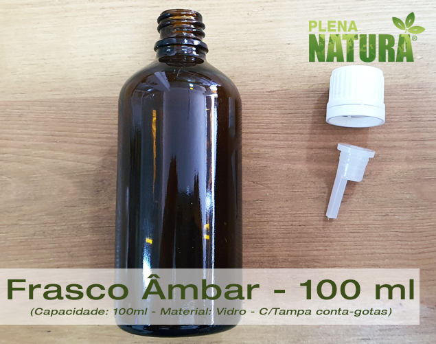 Frasco de Vidro Ambar, c/Tampa e gotejador - Din18 - 100ml
