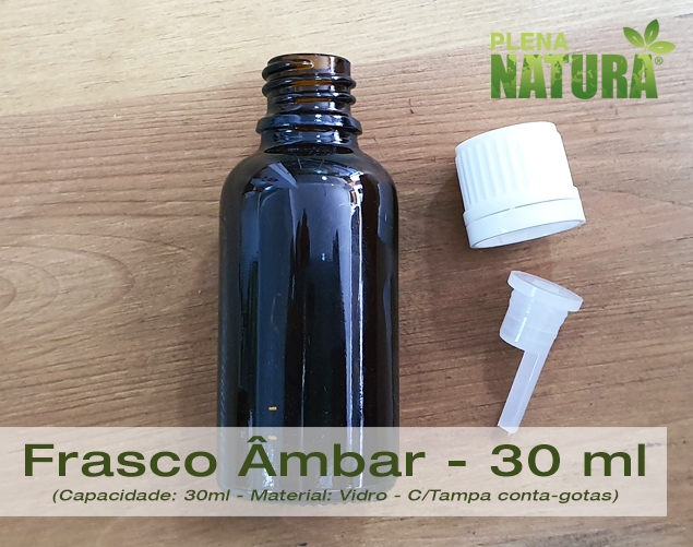 Frasco de Vidro Ambar, c/Tampa e gotejador - Din18 - 30ml